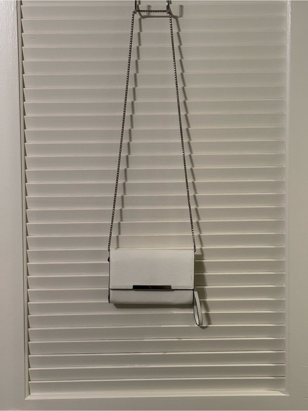 White Leather Wristlet Clutch with Chain Strap